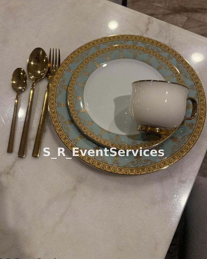 Mint Blue tableware, Lattice Floral pattern