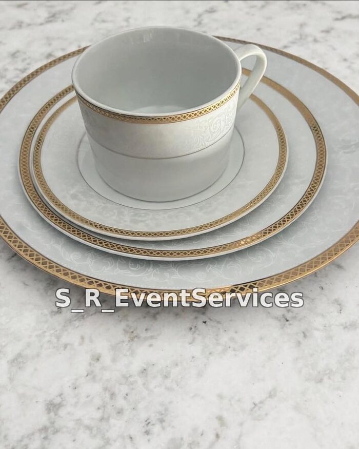 Pearl White tableware, Classic Gold Lattice Floral pattern